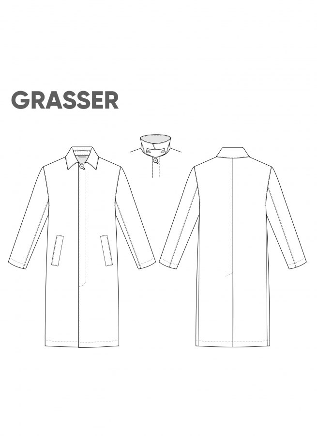 Мужской плащ, выкройка №827 — выкройка бренда Grasser, технический рисунок