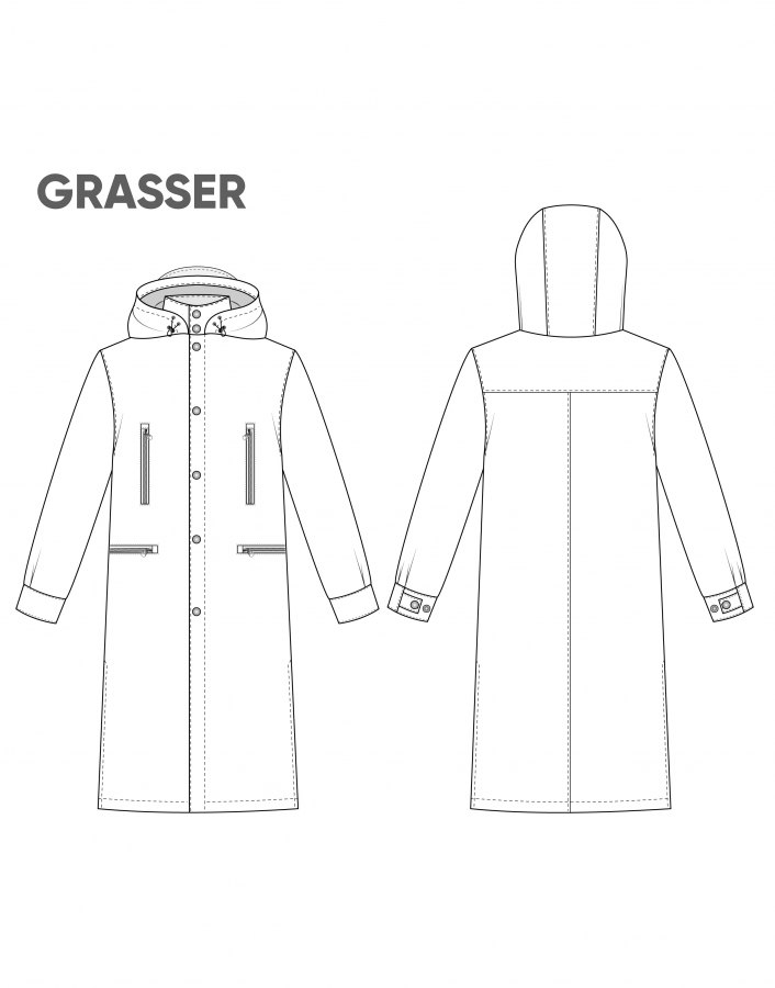 Мужской плащ-дождевик, выкройка №823 — выкройка бренда Grasser, технический рисунок