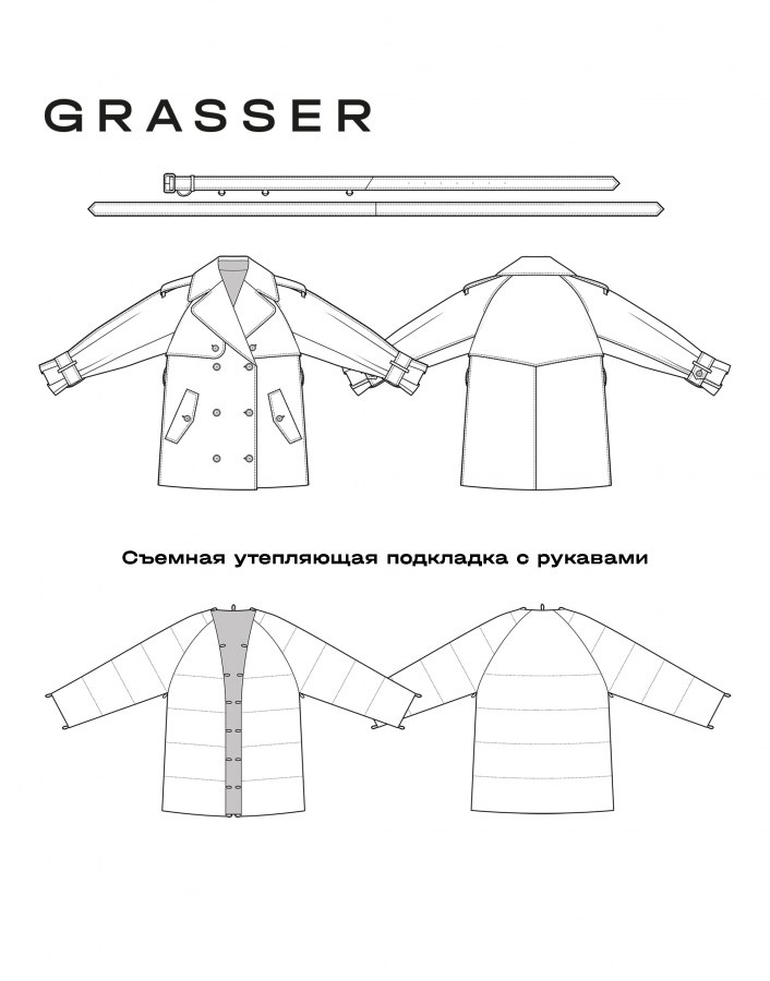 Плащ, выкройка №1061 — выкройка бренда Grasser, технический рисунок