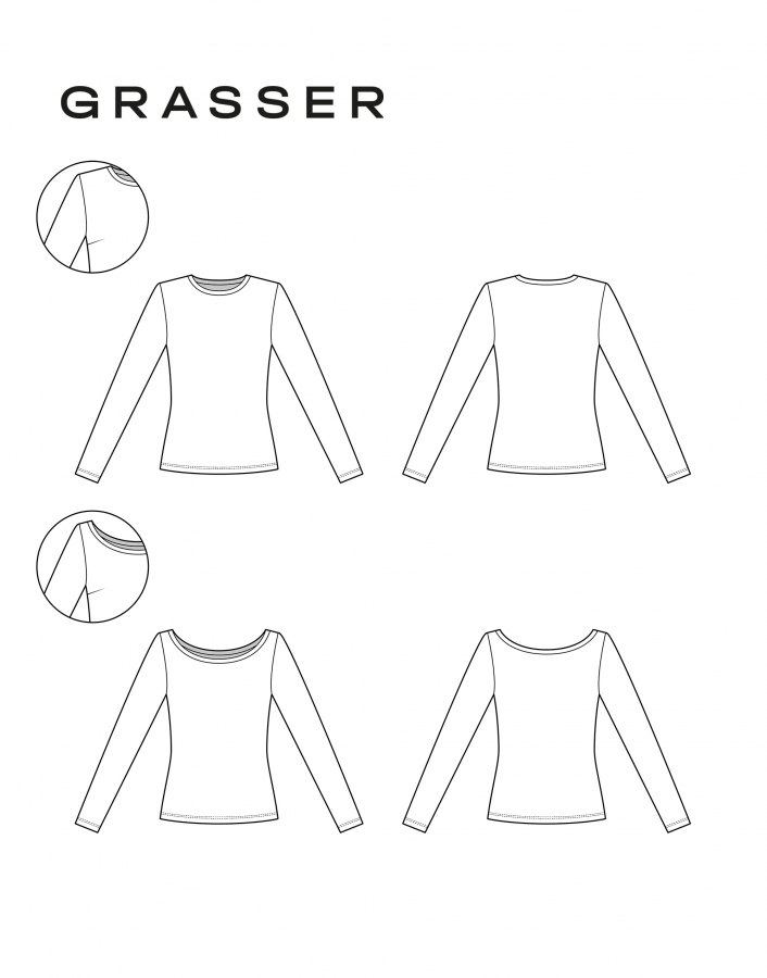 Лонгслив в двух вариантах, выкройка №1071 — выкройка бренда Grasser, технический рисунок