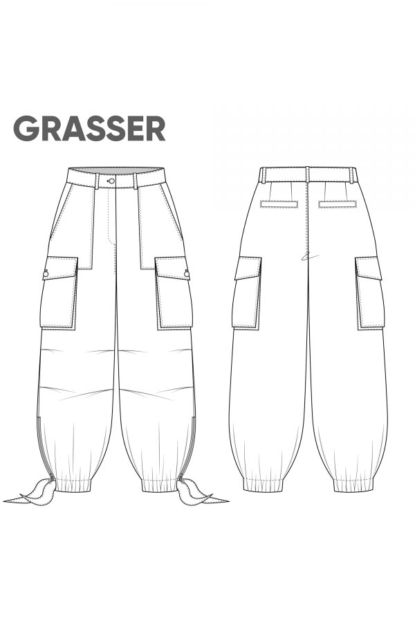 Брюки карго, выкройка №845 — выкройка бренда Grasser, технический рисунок