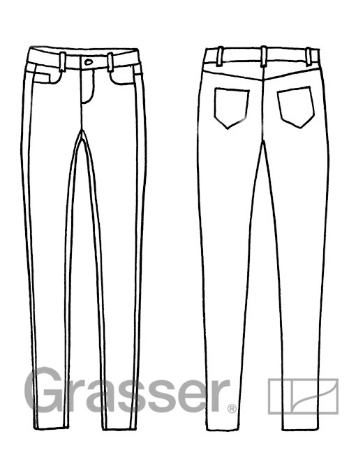 Брюки джинсы, выкройка №157 — выкройка бренда Grasser, технический рисунок