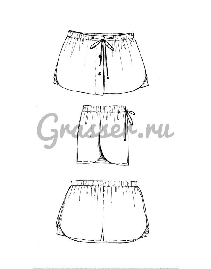 Юбка-шорты, выкройка №465 — выкройка бренда Grasser, технический рисунок