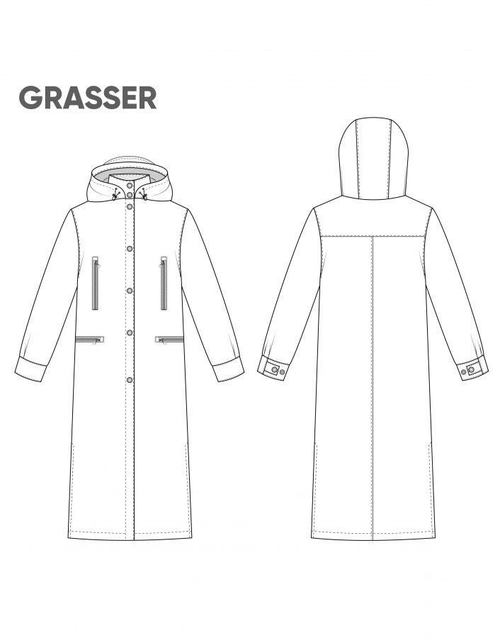 Женский плащ-дождевик, выкройка №822 — выкройка бренда Grasser, технический рисунок