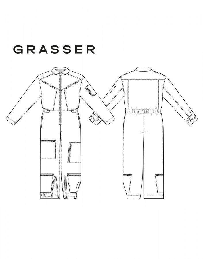 Мужской комбинезон, выкройка №1040 — выкройка бренда Grasser, технический рисунок