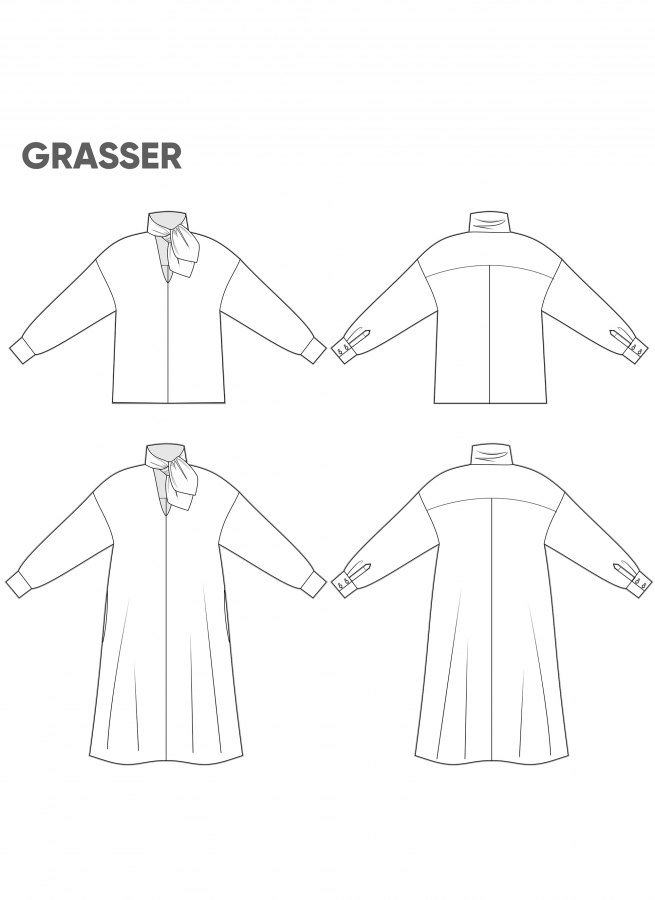 Платье и блузка, выкройка №884 — выкройка бренда Grasser, технический рисунок