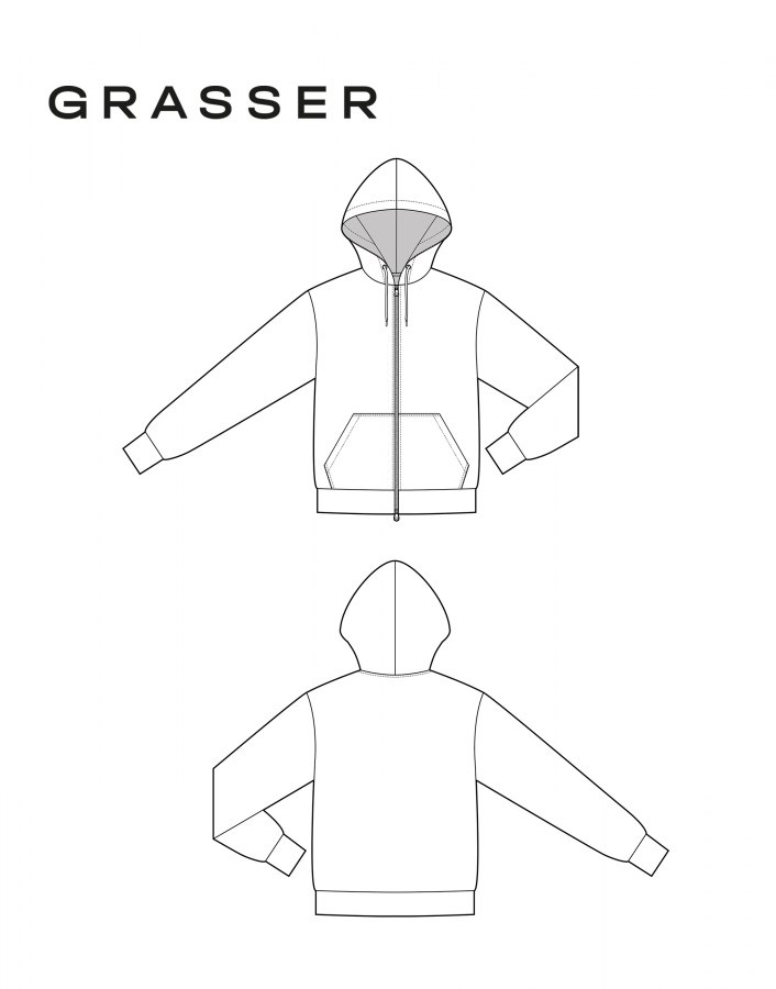 Толстовка, выкройка №1093 — выкройка бренда Grasser, технический рисунок