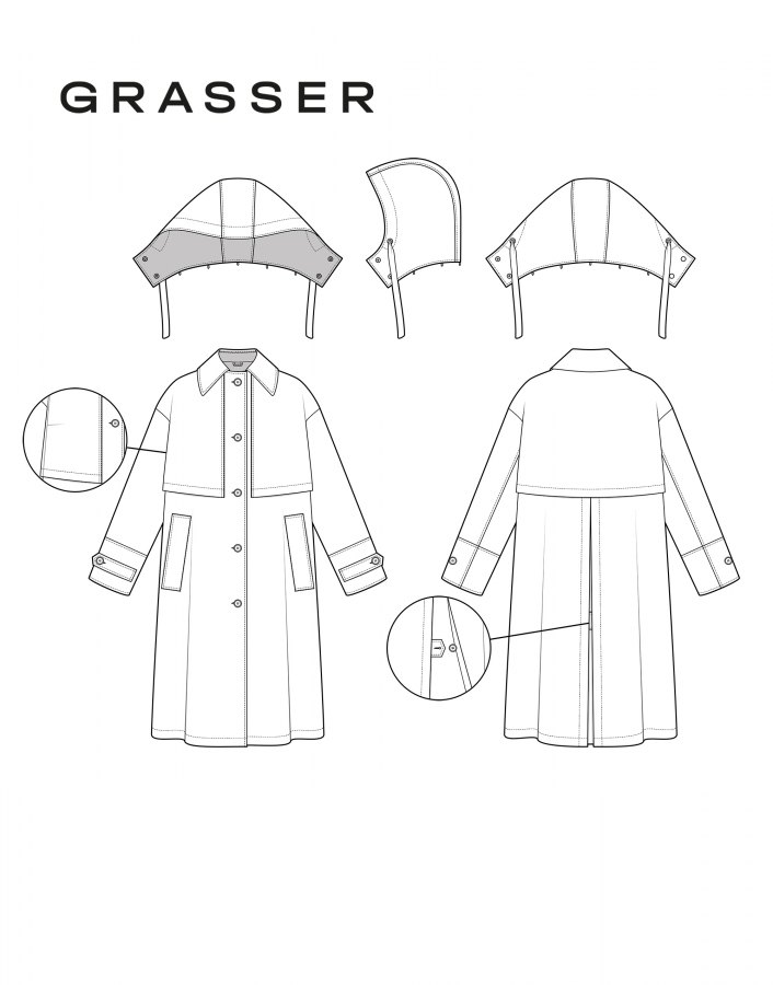 Плащ, выкройка №1110 — выкройка бренда Grasser, технический рисунок
