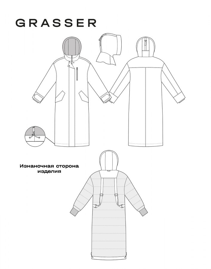 Куртка пальто на утеплителе, выкройка №1066 — выкройка бренда Grasser, технический рисунок
