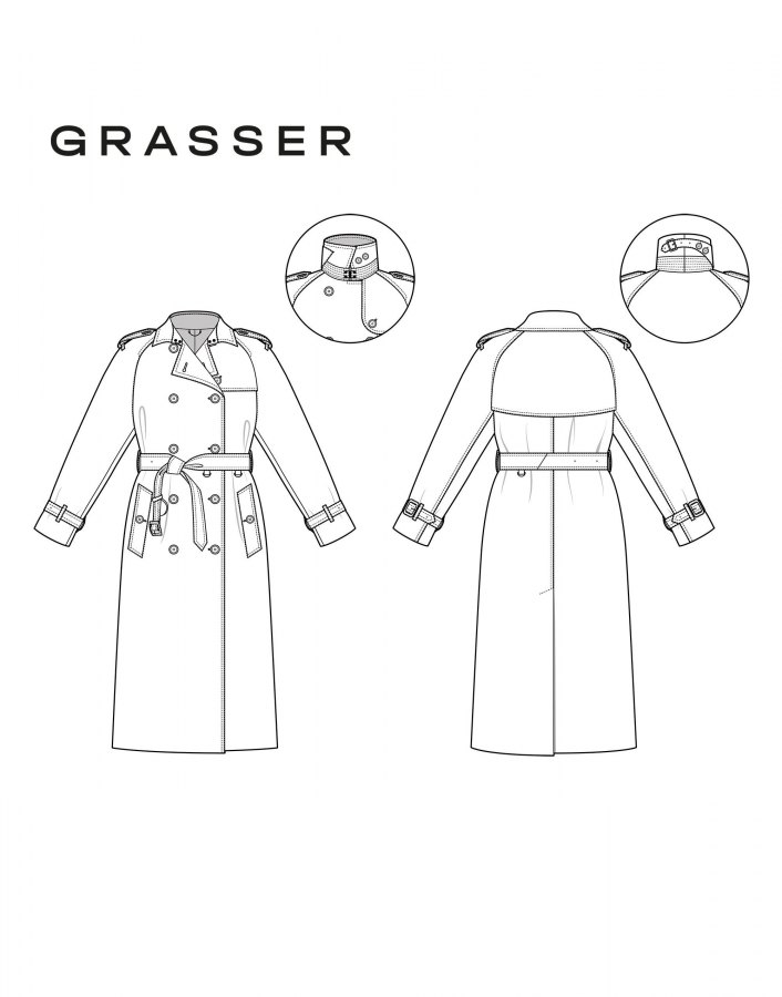 Плащ, выкройка №1003 — выкройка бренда Grasser, технический рисунок