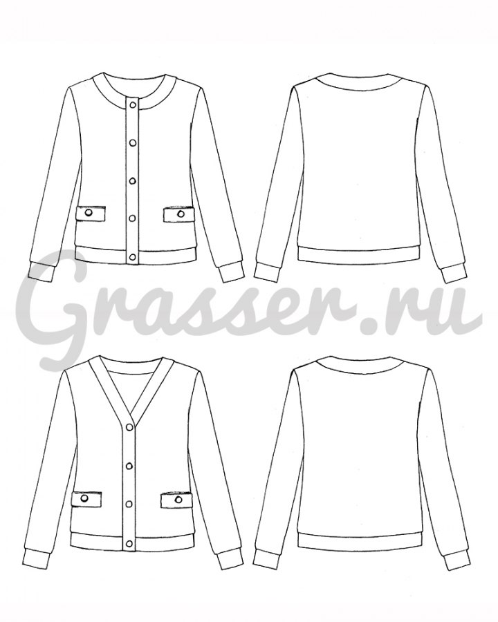Кардиган, выкройка №664 — выкройка бренда Grasser, технический рисунок