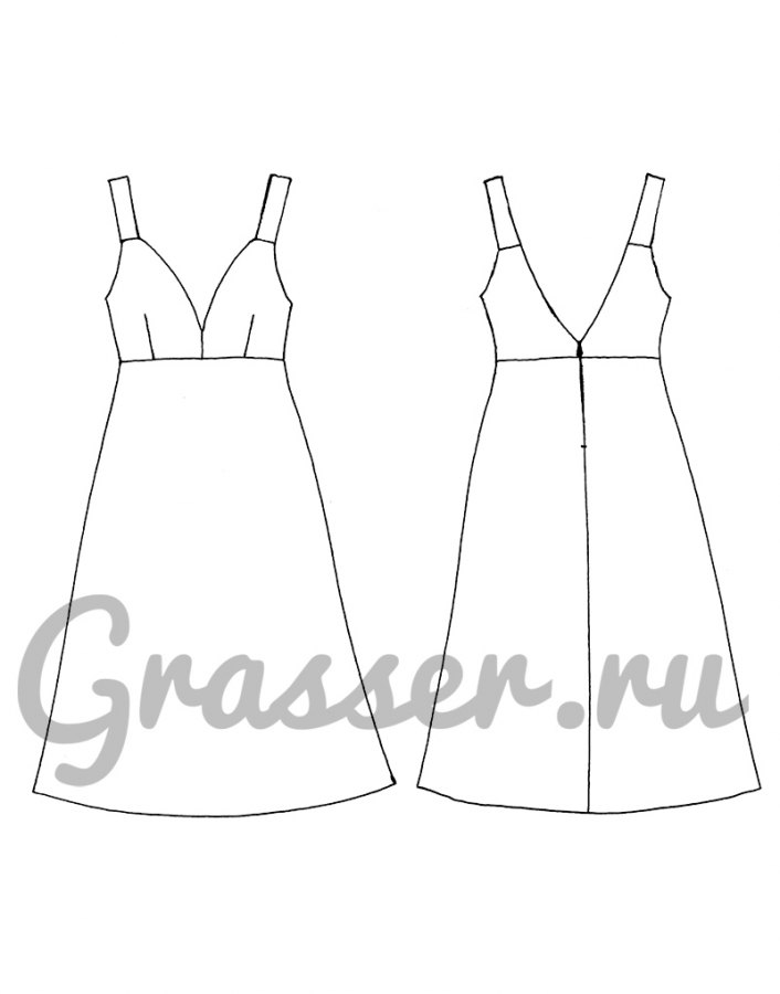 Платье, выкройка №401 — выкройка бренда Grasser, технический рисунок