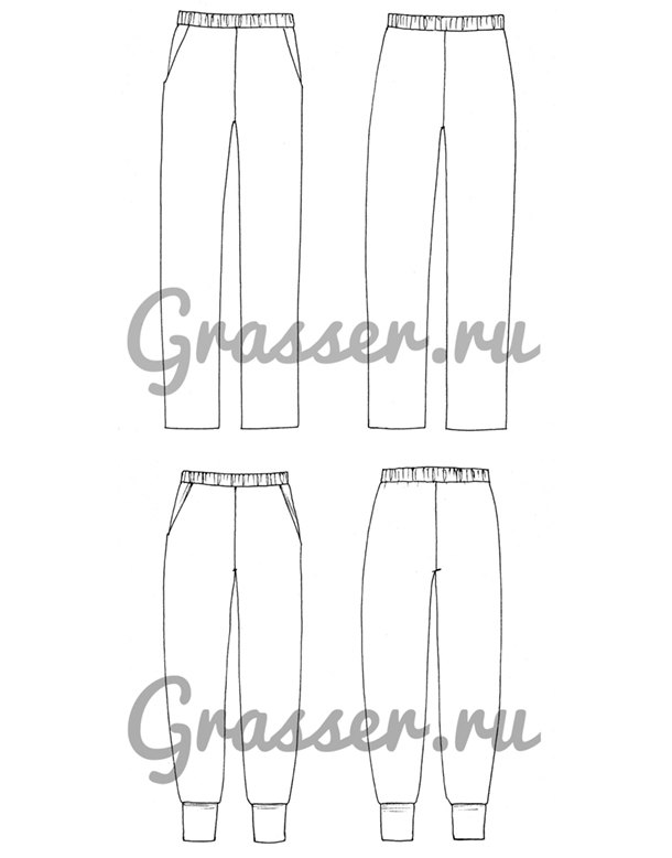 Брюки, выкройка №418 — выкройка бренда Grasser, технический рисунок