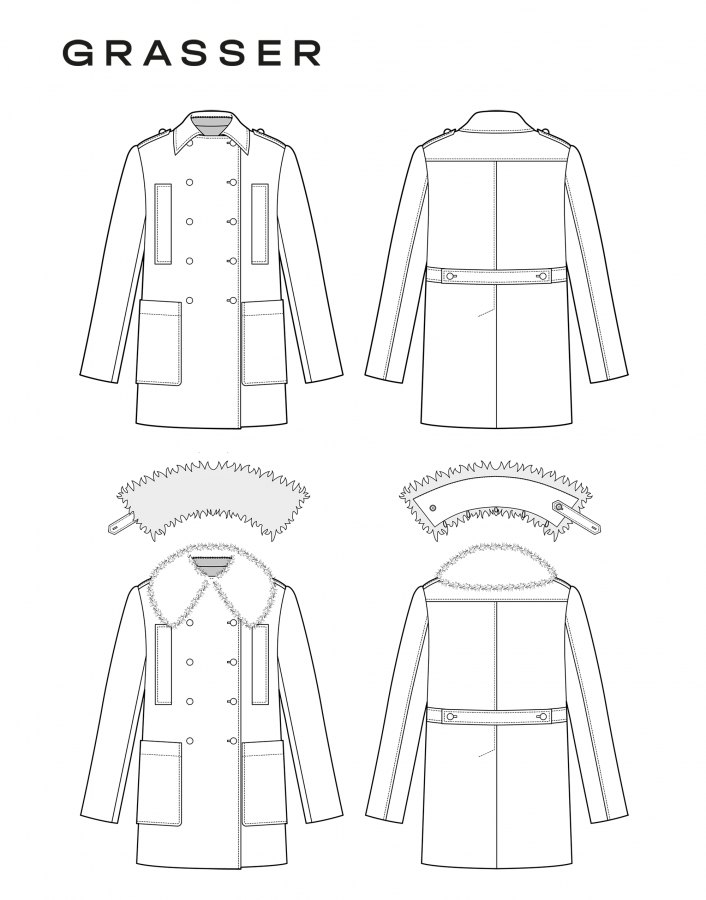 Пальто, выкройка №970 — выкройка бренда Grasser, технический рисунок