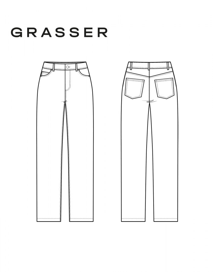 Брюки джинсы, выкройка №1098 — выкройка бренда Grasser, технический рисунок