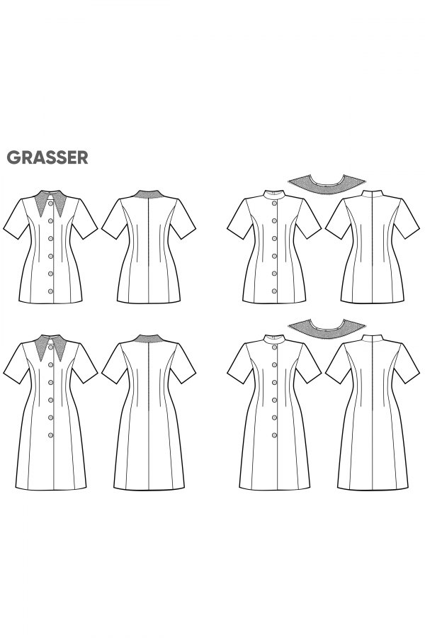 Платье в двух вариантах длины, выкройка №854 — выкройка бренда Grasser, технический рисунок