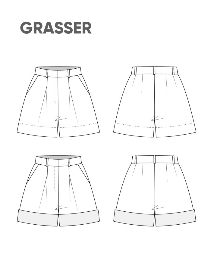 Шорты, выкройка №84 — выкройка бренда Grasser, технический рисунок