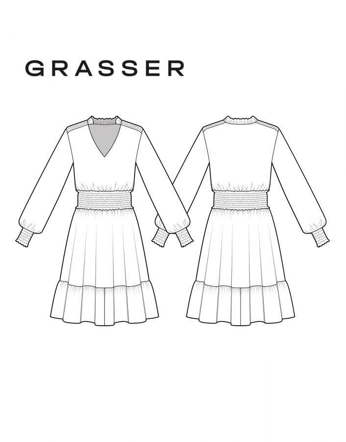 Платье, выкройка №1128 — выкройка бренда Grasser, технический рисунок