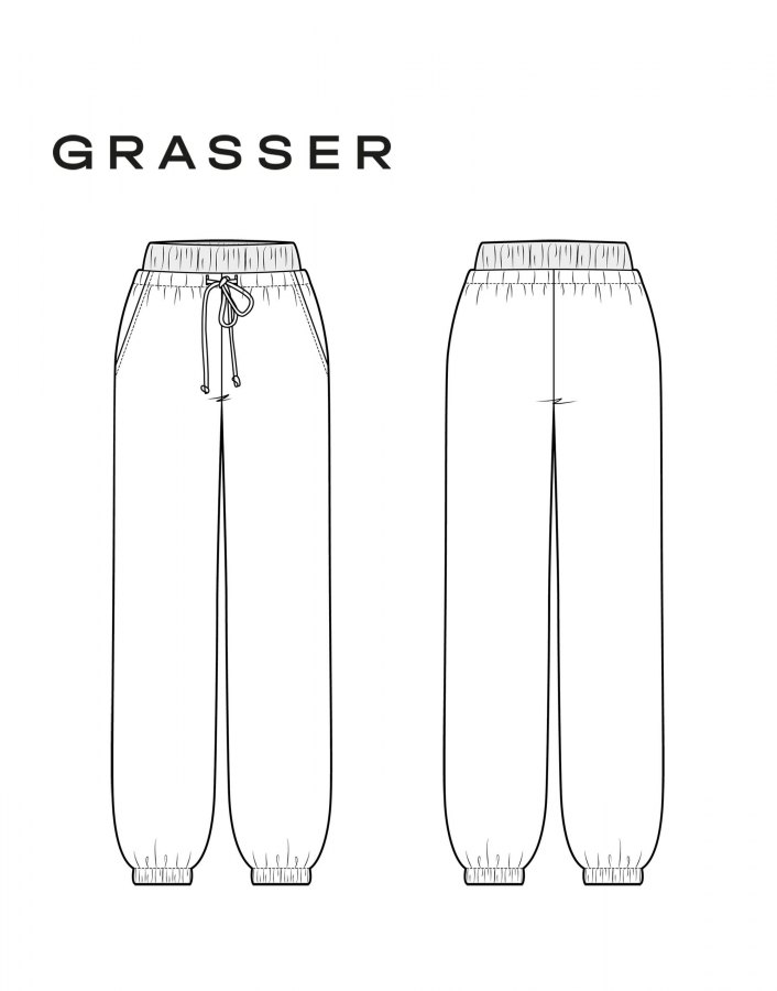 Брюки трикотажные, выкройка №1008 — выкройка бренда Grasser, технический рисунок