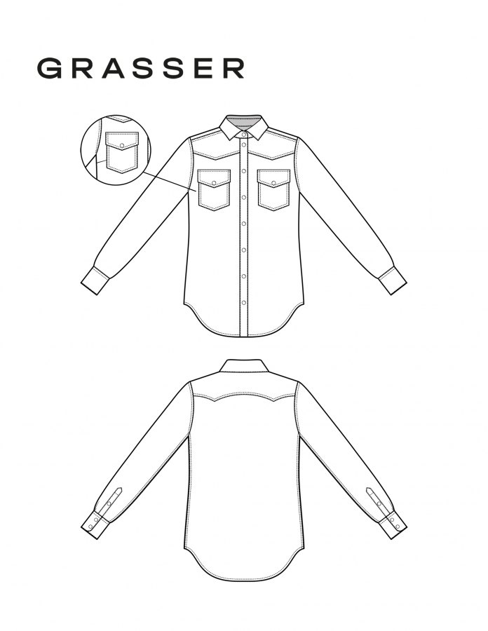 Рубашка, выкройка №1046 — выкройка бренда Grasser, технический рисунок