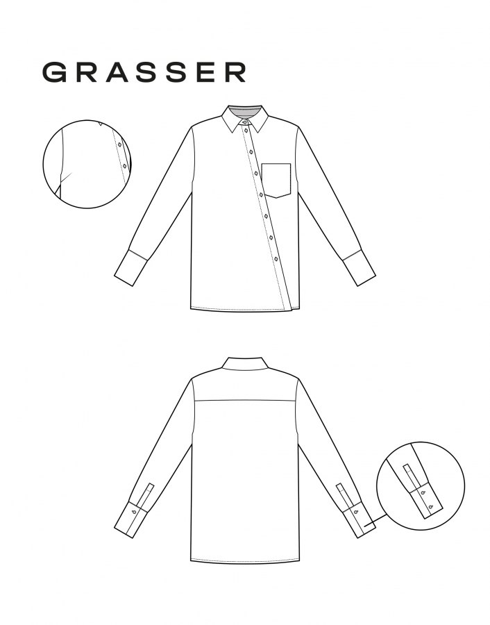 Рубашка, выкройка №1056 — выкройка бренда Grasser, технический рисунок