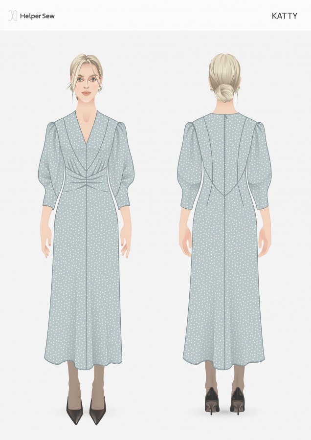 Платье Кэтти — выкройка бренда HelperSew, технический рисунок