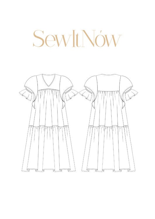Платье Белла — выкройка бренда SewItNow, технический рисунок