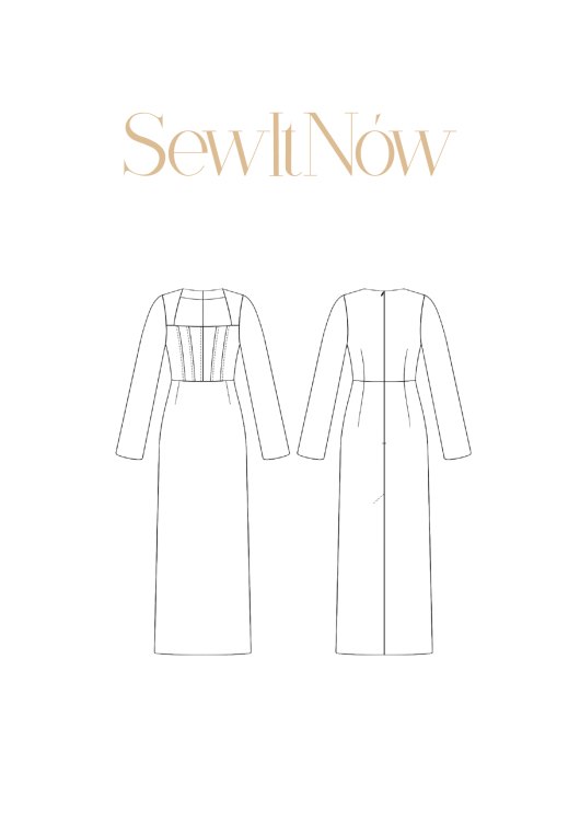 Платье Медина — выкройка бренда SewItNow, технический рисунок