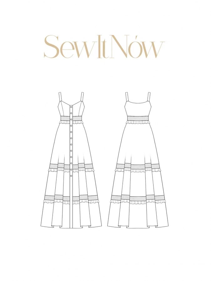 Платье Ариса — выкройка бренда SewItNow, технический рисунок