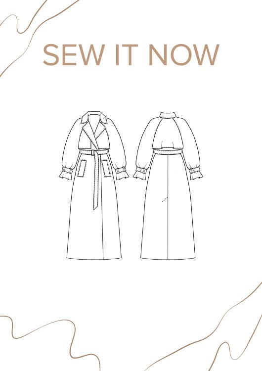 Тренчкот Челси — выкройка бренда SewItNow, технический рисунок