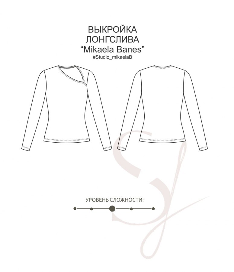 Лонгслив/топ с вырезом Mikaela B — выкройка бренда Studio Yusupova, технический рисунок