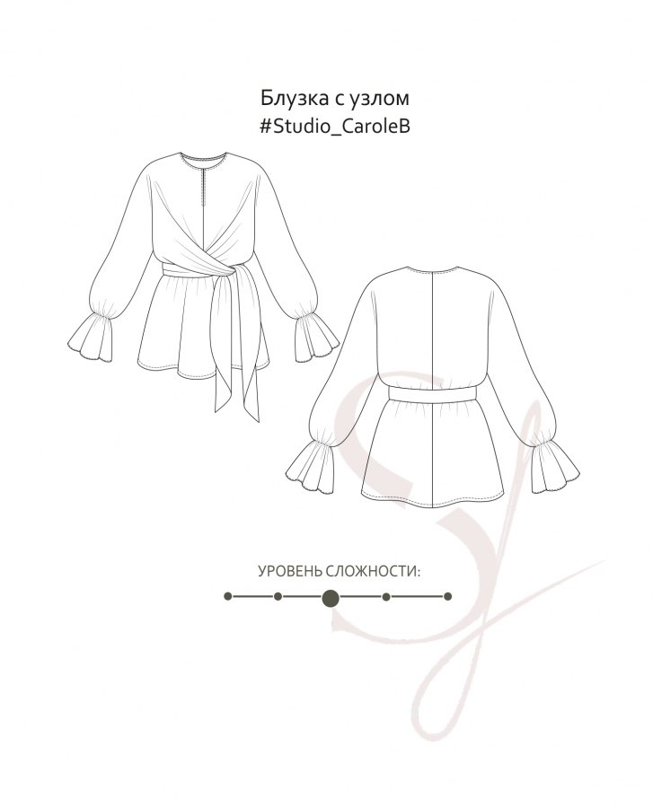 Блузка с узлом Кароль Б — выкройка бренда Studio Yusupova, технический рисунок