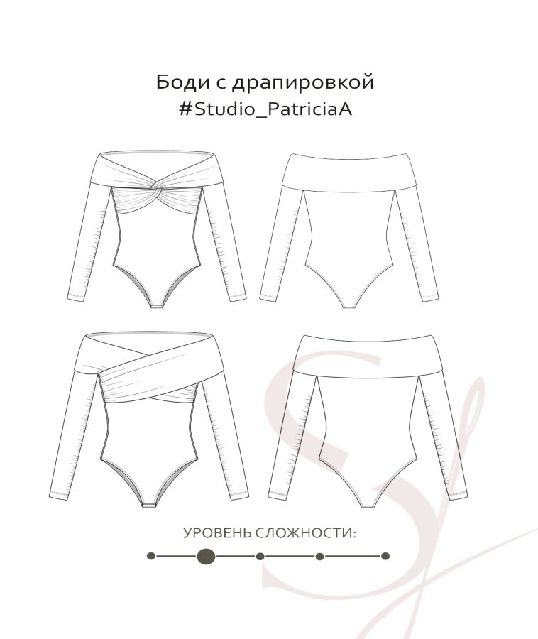 Боди с драпировкой Патриция А — выкройка бренда Studio Yusupova, технический рисунок